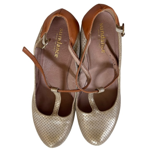 Sundance T-Strap Maryjane Wedge metallic bronze nubuck and cognac leather 39 - Picture 4 of 16